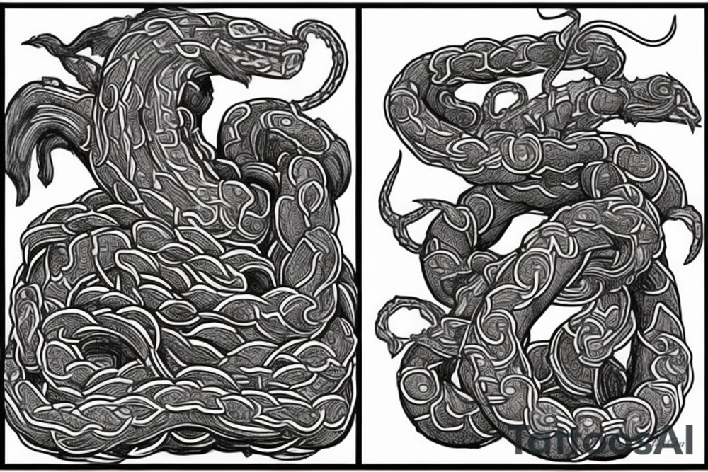 Jormungandr in the style of Jelling, Urnes, and Oseberg to be made into an arm sleeve tattoo idea