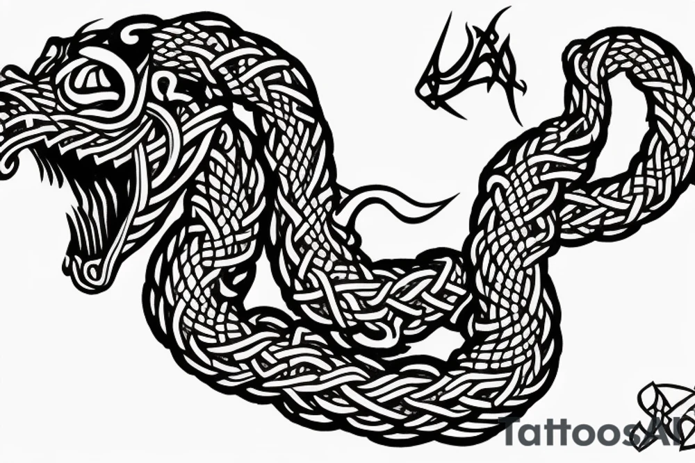 Jormungandr in the viking style of Jelling, Urnes, and Oseberg to be made into an arm sleeve tattoo idea