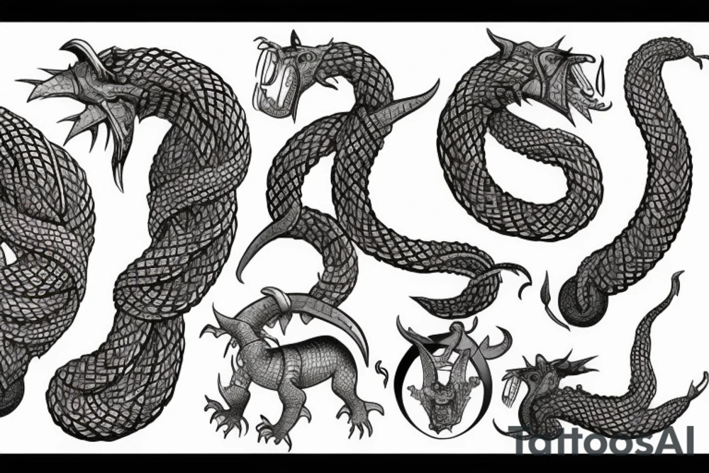 Jormungandr in the viking style of Jelling, Urnes, and Oseberg as depicted in norse artifacts to be made into an arm sleeve tattoo idea