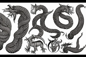 Jormungandr in the viking style of Jelling, Urnes, and Oseberg as depicted in norse artifacts to be made into an arm sleeve tattoo idea