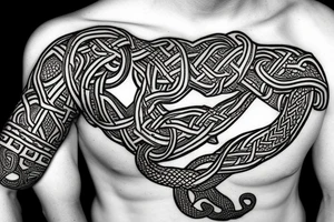 Jelling/Urnes Viking style carving of Jormungandr made into an arm sleeve tattoo idea