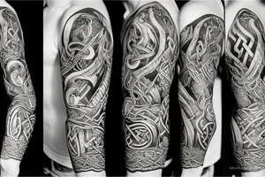 Jelling/Urnes Viking style carving of Jormungandr made into an arm sleeve tattoo idea