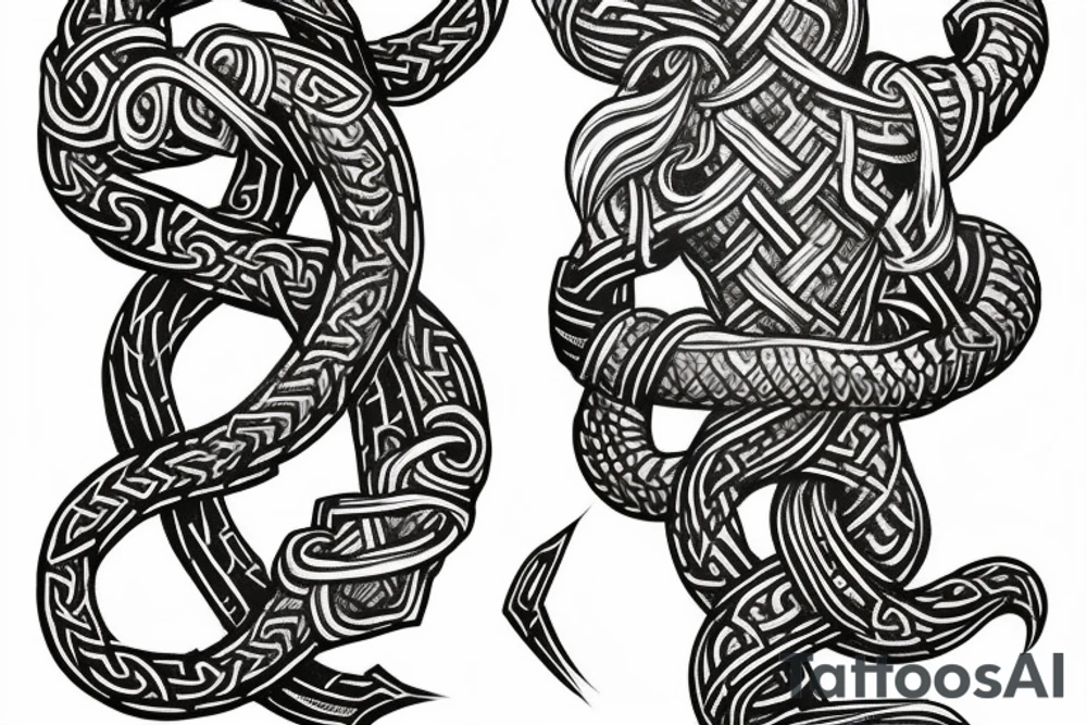 Jelling/Urnes Viking style carving of Jormungandr made into an arm sleeve tattoo idea