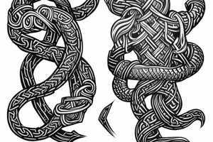 Jelling/Urnes Viking style carving of Jormungandr made into an arm sleeve tattoo idea