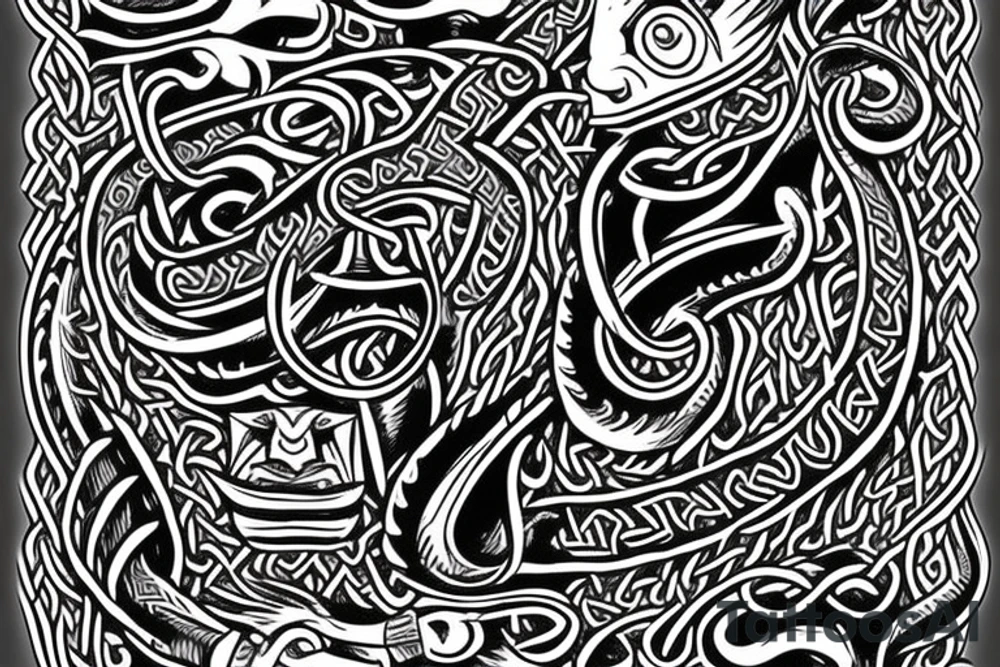 Jelling/Urnes Viking style carving of Jormungandr made into an arm sleeve tattoo idea