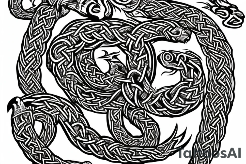 Jelling/Urnes Viking style carving of Jormungandr made into an arm sleeve tattoo idea