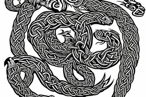 Jelling/Urnes Viking style carving of Jormungandr made into an arm sleeve tattoo idea