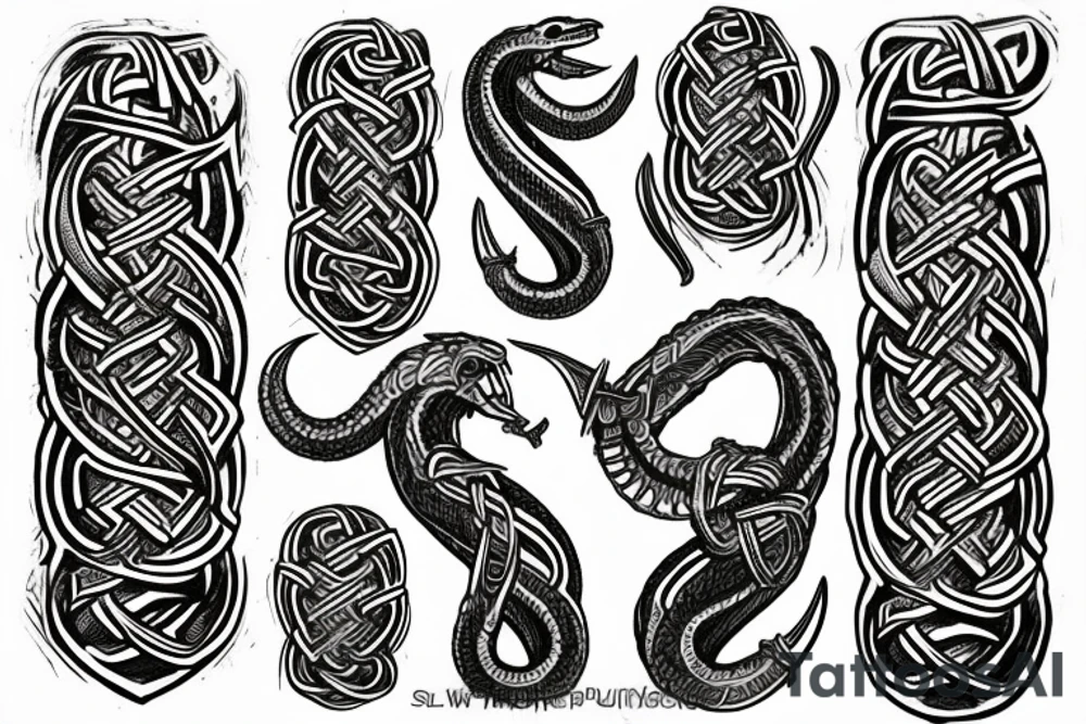 Jelling/Urnes Viking style carving of Jormungandr made into an arm sleeve tattoo idea