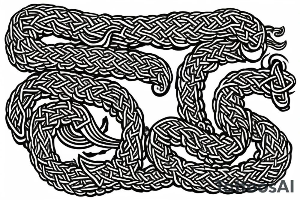 Jelling/Urnes Viking style carving of Jormungandr made into an arm sleeve tattoo idea