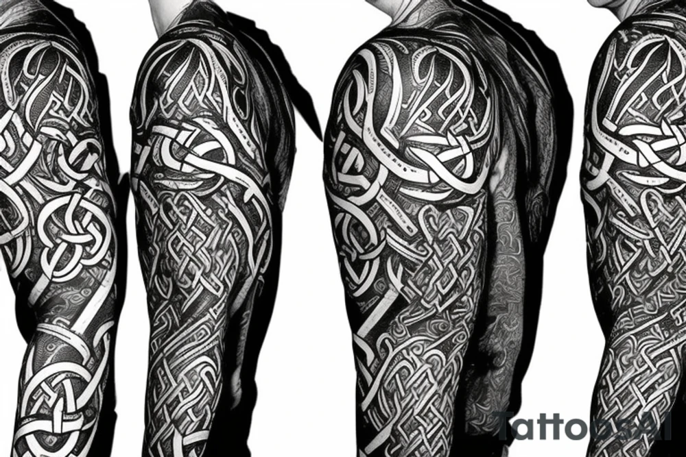 Jelling/Urnes Viking style carving of Jormungandr made into an arm sleeve tattoo idea