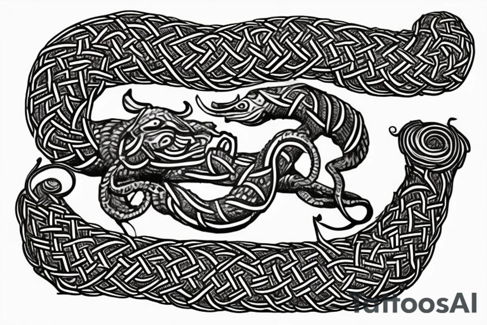 Jelling/Urnes Archaic Viking style carving of Jormungandr made into an arm sleeve tattoo idea
