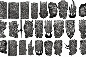 Stave Church urnes Archaic Viking style carving of Jörmungandr fighting 
made into an arm sleeve tattoo idea