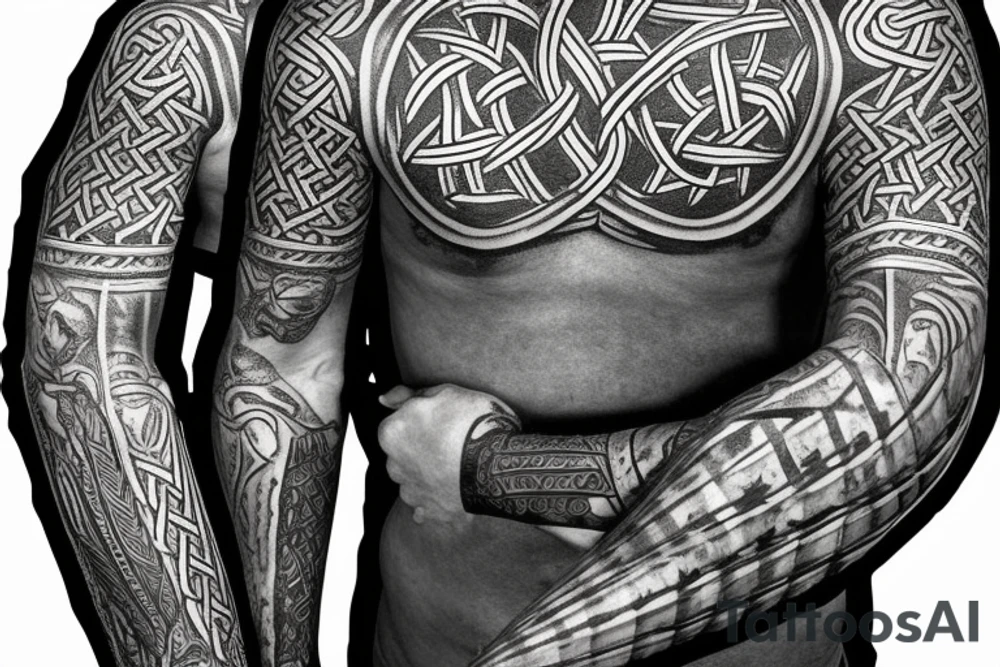 Stave Church urnes Archaic Viking style carving of Jörmungandr fighting 
made into an arm sleeve tattoo idea