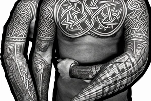 Stave Church urnes Archaic Viking style carving of Jörmungandr fighting 
made into an arm sleeve tattoo idea