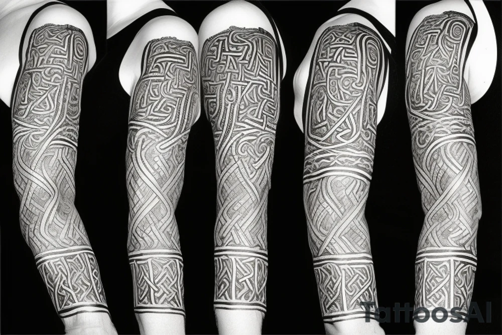 Stave Church urnes Archaic Viking style carving of serpent made into an arm sleeve tattoo idea