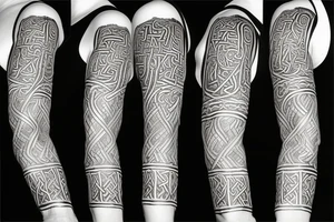 Stave Church urnes Archaic Viking style carving of serpent made into an arm sleeve tattoo idea