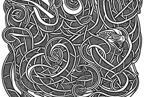 Stave Church urnes Archaic Viking style carving of serpent made into an arm sleeve tattoo idea