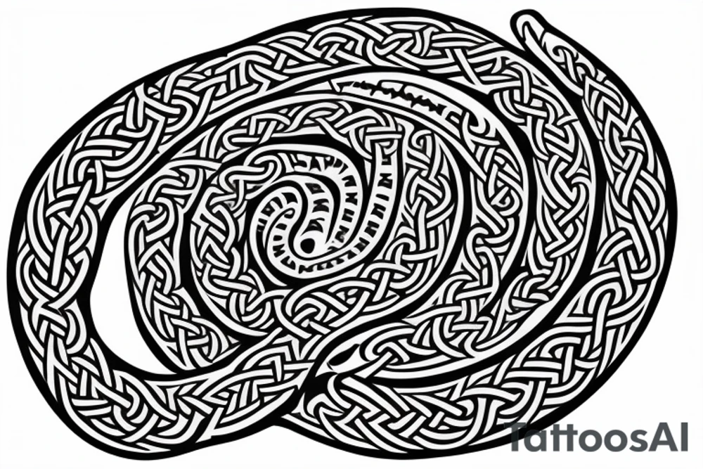 Stave Church urnes Archaic Viking style carving of serpent made into an arm sleeve tattoo idea