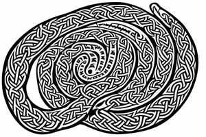 Stave Church urnes Archaic Viking style carving of serpent made into an arm sleeve tattoo idea
