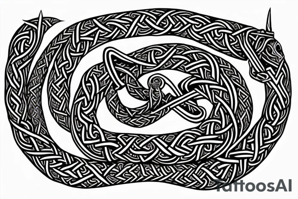 Stave Church urnes Archaic Viking style carving of serpent made into an arm sleeve tattoo idea