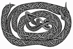 Stave Church urnes Archaic Viking style carving of serpent made into an arm sleeve tattoo idea
