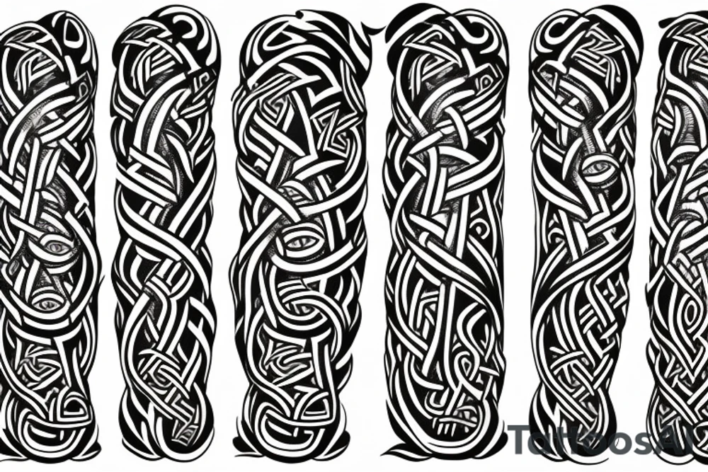 Stave Church urnes Archaic Viking style carving of serpent made into an arm sleeve tattoo idea
