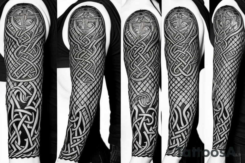 Stave Church urnes Archaic Viking style carving of serpent made into an arm sleeve tattoo idea