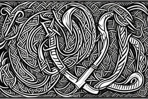 Stave Church urnes Archaic Viking style carving of serpent made into an arm sleeve tattoo idea