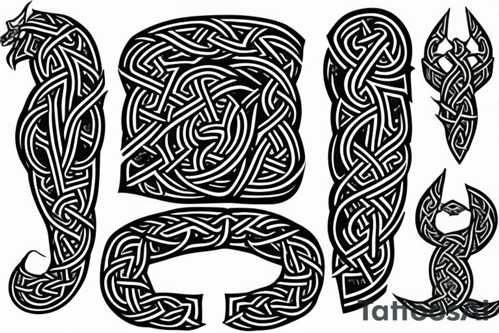 Stave Church urnes Archaic Viking style carving of serpent made into an arm sleeve tattoo idea