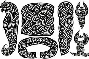 Stave Church urnes Archaic Viking style carving of serpent made into an arm sleeve tattoo idea