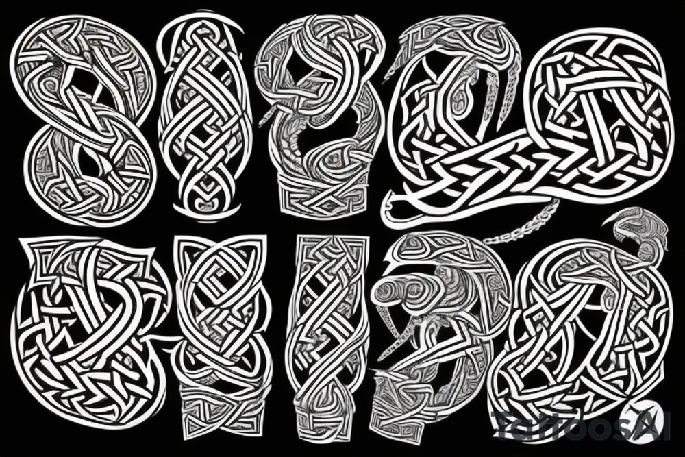 Stave Church urnes Archaic Viking style carving of serpent made into an arm sleeve tattoo idea
