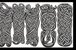 Stave Church urnes Archaic Viking style carving of serpent made into an arm sleeve tattoo idea
