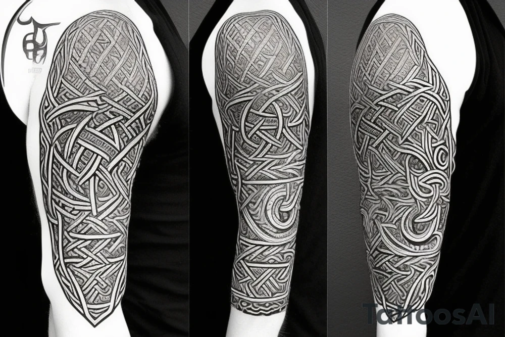 Stave Church urnes Archaic Viking style carving of serpent made into an arm sleeve tattoo idea