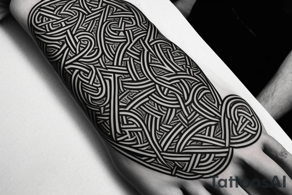 Stave Church urnes Archaic Viking style carving of serpent made into an arm sleeve tattoo idea