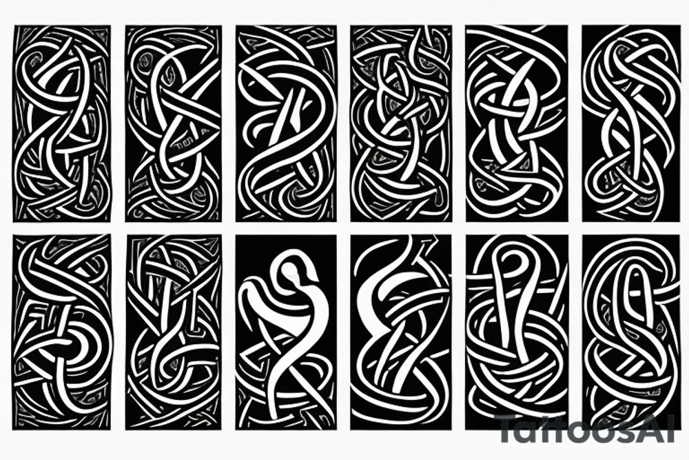 Stave Church urnes Archaic Viking style carving of serpent made into an arm sleeve tattoo idea