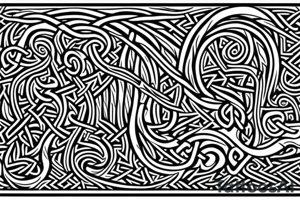 Stave Church urnes Archaic Viking style carving of serpent made into an arm sleeve tattoo idea