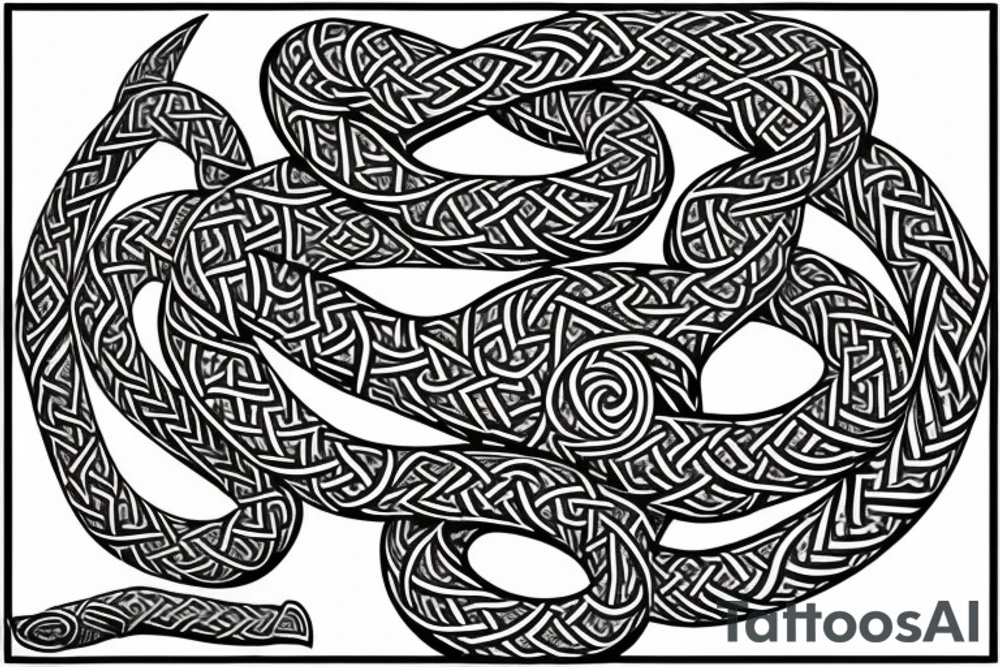 Stave Church urnes Archaic Viking style carving of serpent made into an arm sleeve tattoo idea
