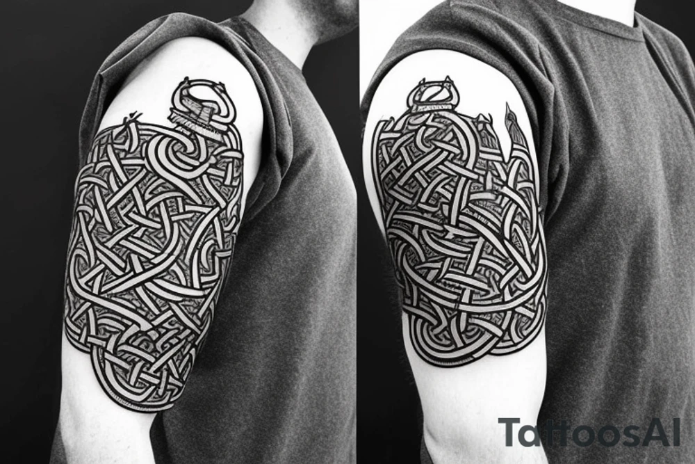 Stave Church urnes Archaic Viking style carving of serpent made into an arm sleeve tattoo idea