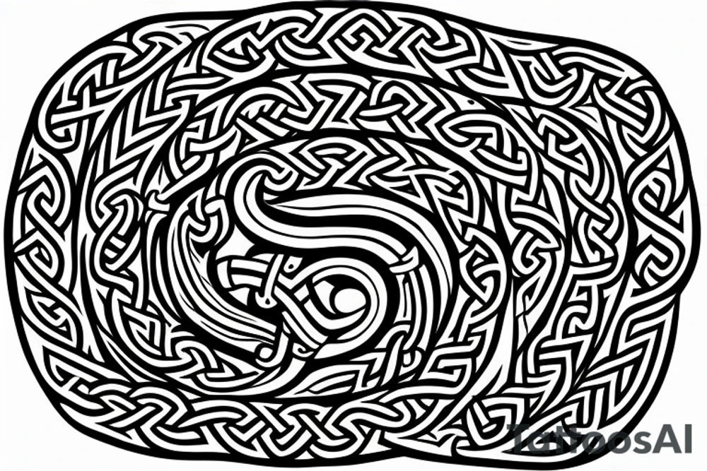 Stave Church urnes Archaic Viking style carving of serpent made into an arm sleeve tattoo idea
