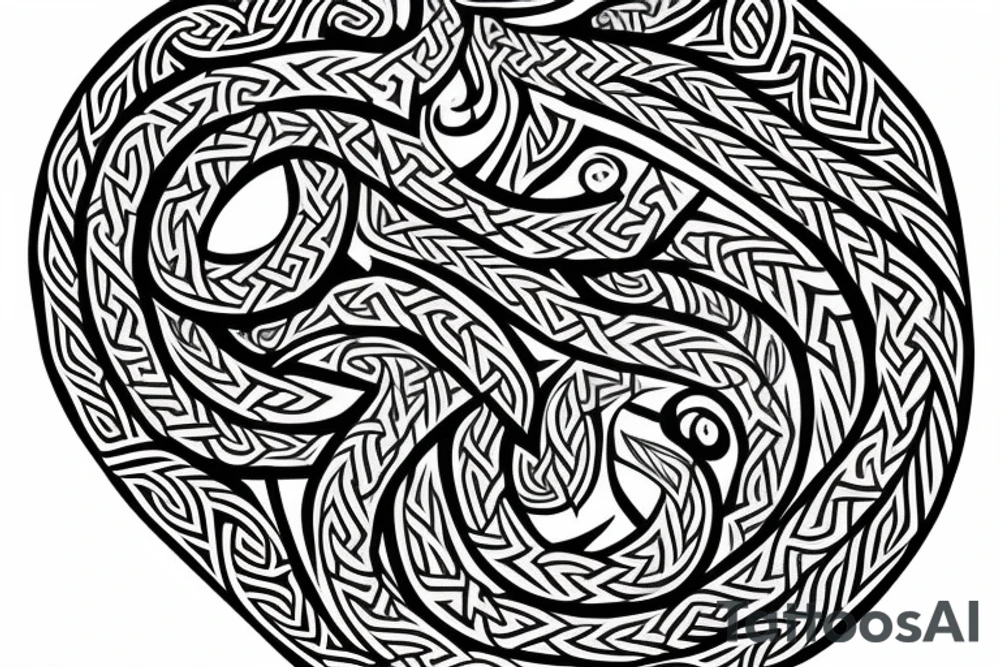 Stave Church urnes Archaic Viking style carving of serpent made into an arm sleeve tattoo idea