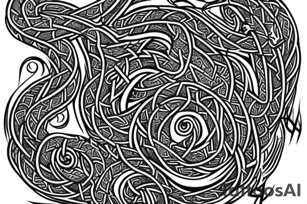 Stave Church in Urnes Archaic Viking style carving of sea serpent jormungandr made into an arm sleeve tattoo idea