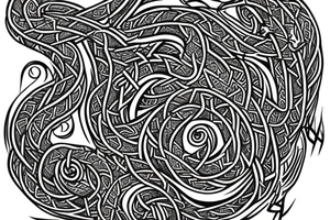 Stave Church in Urnes Archaic Viking style carving of sea serpent jormungandr made into an arm sleeve tattoo idea