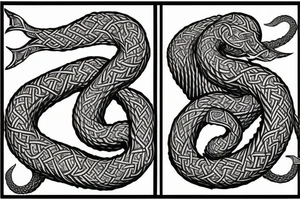 Stave Church in Urnes Archaic Viking style carving of sea serpent jormungandr made into an arm sleeve tattoo idea