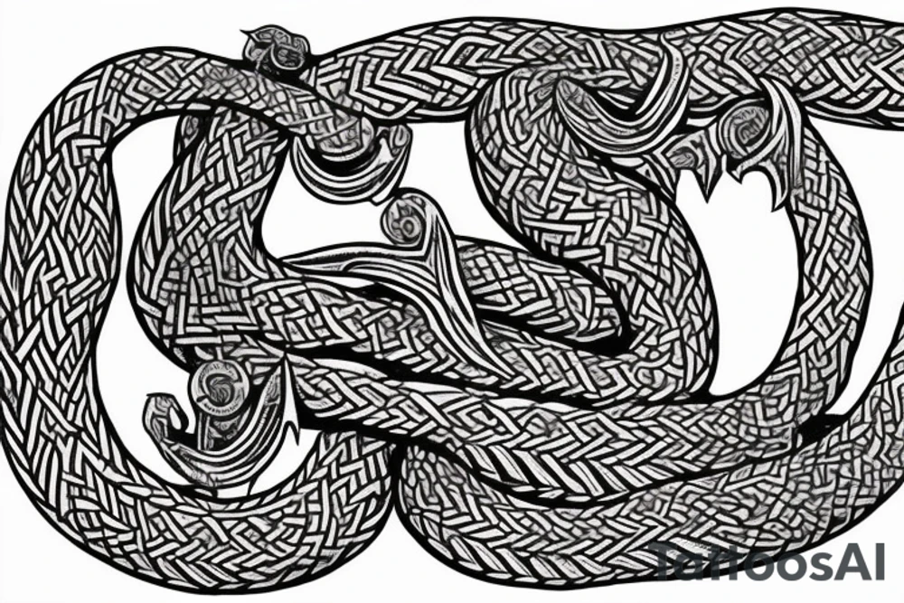 Stave Church in Urnes Archaic Viking style carving of sea serpent jormungandr made into an arm sleeve tattoo idea