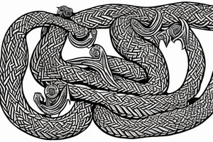 Stave Church in Urnes Archaic Viking style carving of sea serpent jormungandr made into an arm sleeve tattoo idea