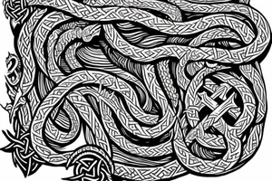 Stave Church in Urnes Archaic Viking style carving of sea serpent jormungandr made into an arm sleeve tattoo idea