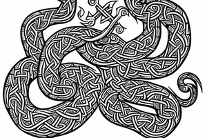 Stave Church in Urnes Archaic Viking style carving of sea serpent jormungandr made into an arm sleeve tattoo idea