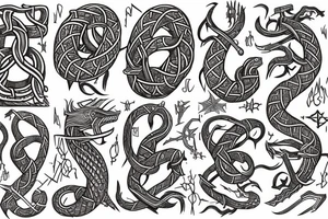 Stave Church in Urnes Archaic Viking style carving of sea serpent jormungandr made into an arm sleeve tattoo idea