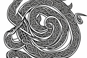 Stave Church in Urnes Archaic Viking style carving of sea serpent jormungandr made into an arm sleeve tattoo idea