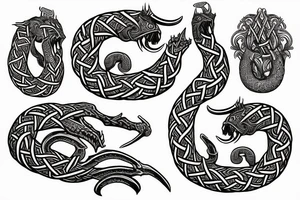 Stave Church in Urnes Archaic Viking style carving of sea serpent head jormungandr made into an arm sleeve tattoo idea
